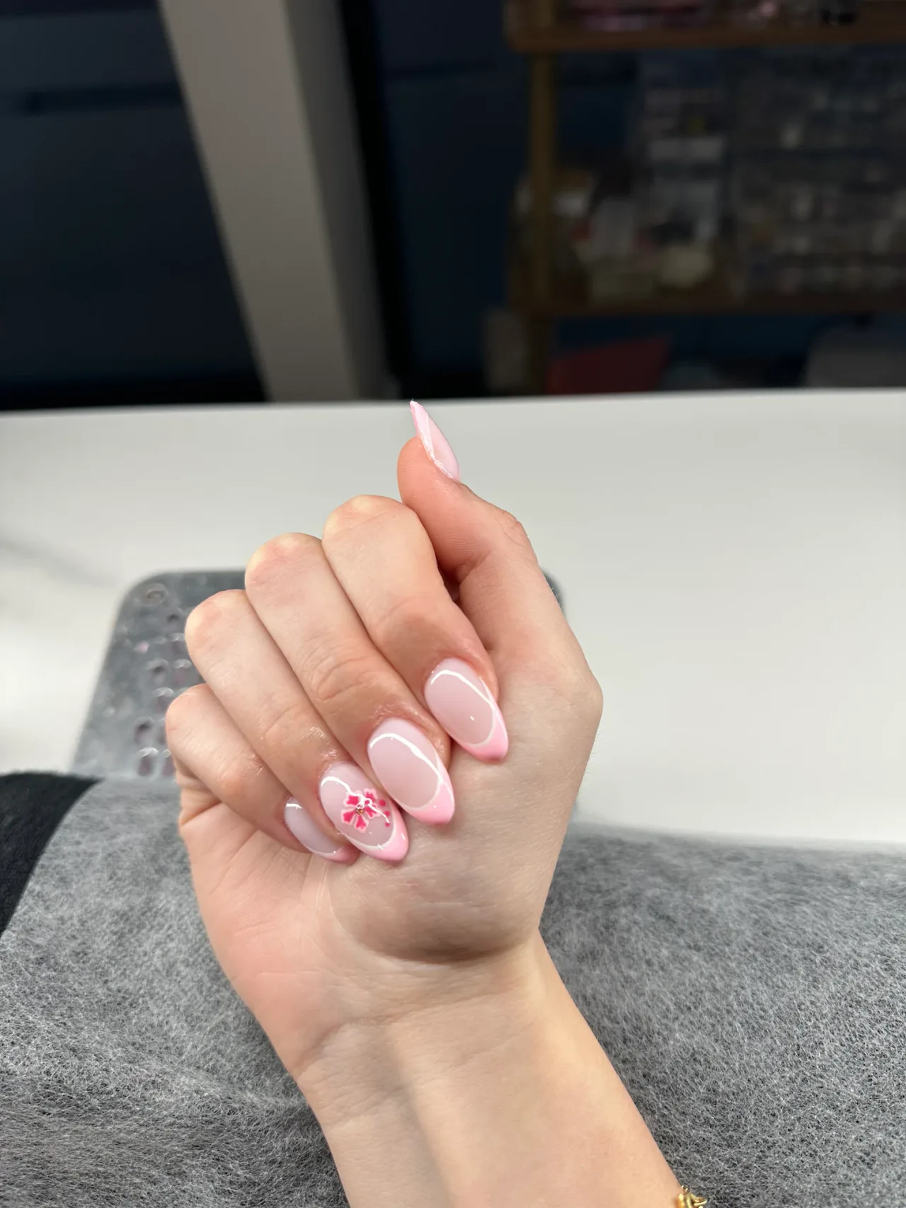 Hailey Barker's pink manicure at LYB Nails & Beauty